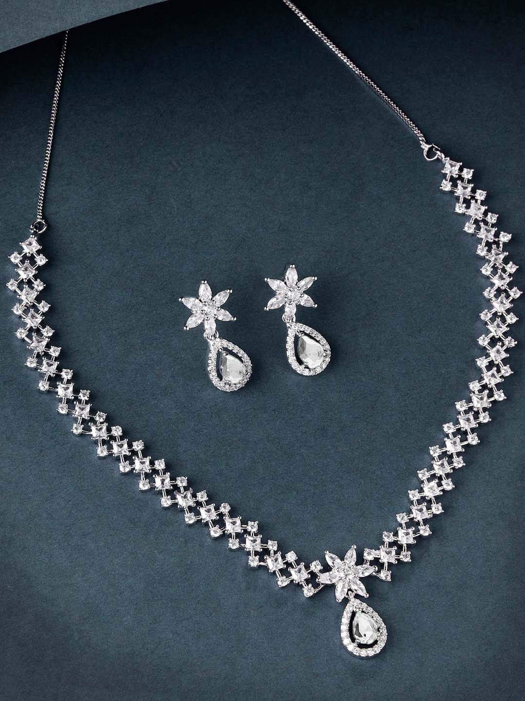 

KARATCART Silver Plated & CZ Studded Jewellery Set