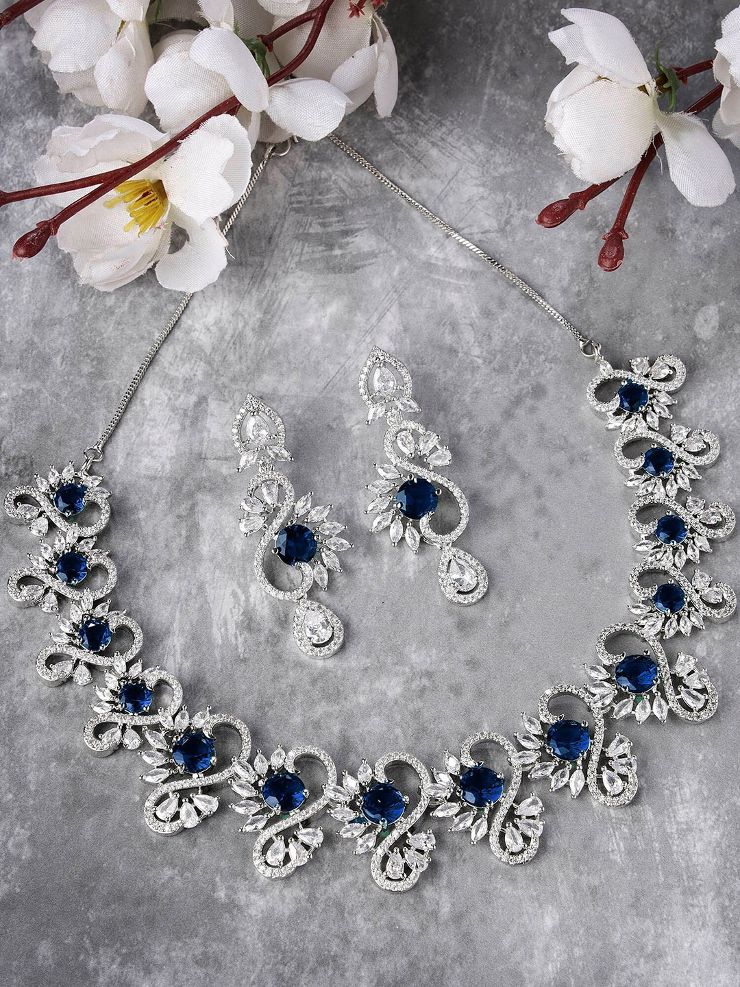 

KARATCART Silver Plated & CZ Studded Jewellery Set