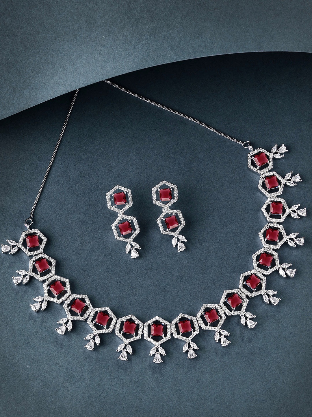 

KARATCART Silver Plated CZ Studded Jewellery Set