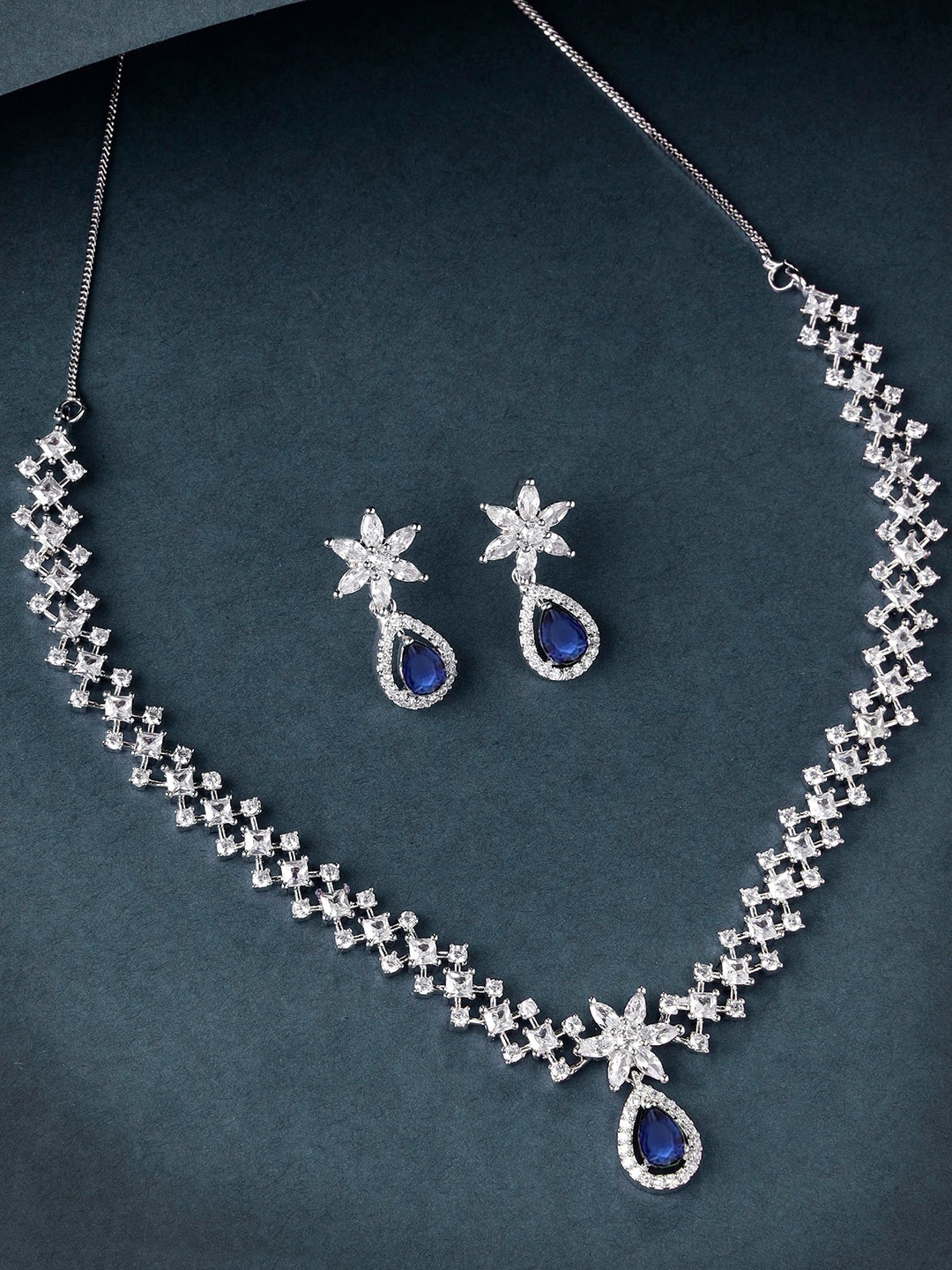 

KARATCART Silver Plated CZ Studded Jewellery Set