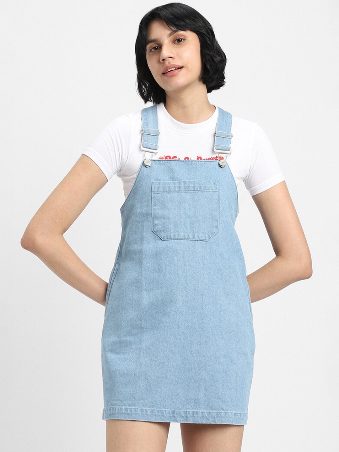 

FOREVER 21 Shoulder Strap Cotton Pinafore Mini Dress, Blue