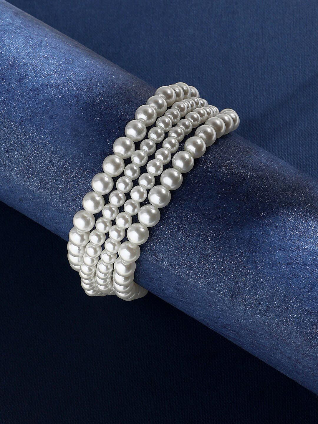 

SOHI Women Pearls Beaded Gold-Plated Wraparound Bracelet, White