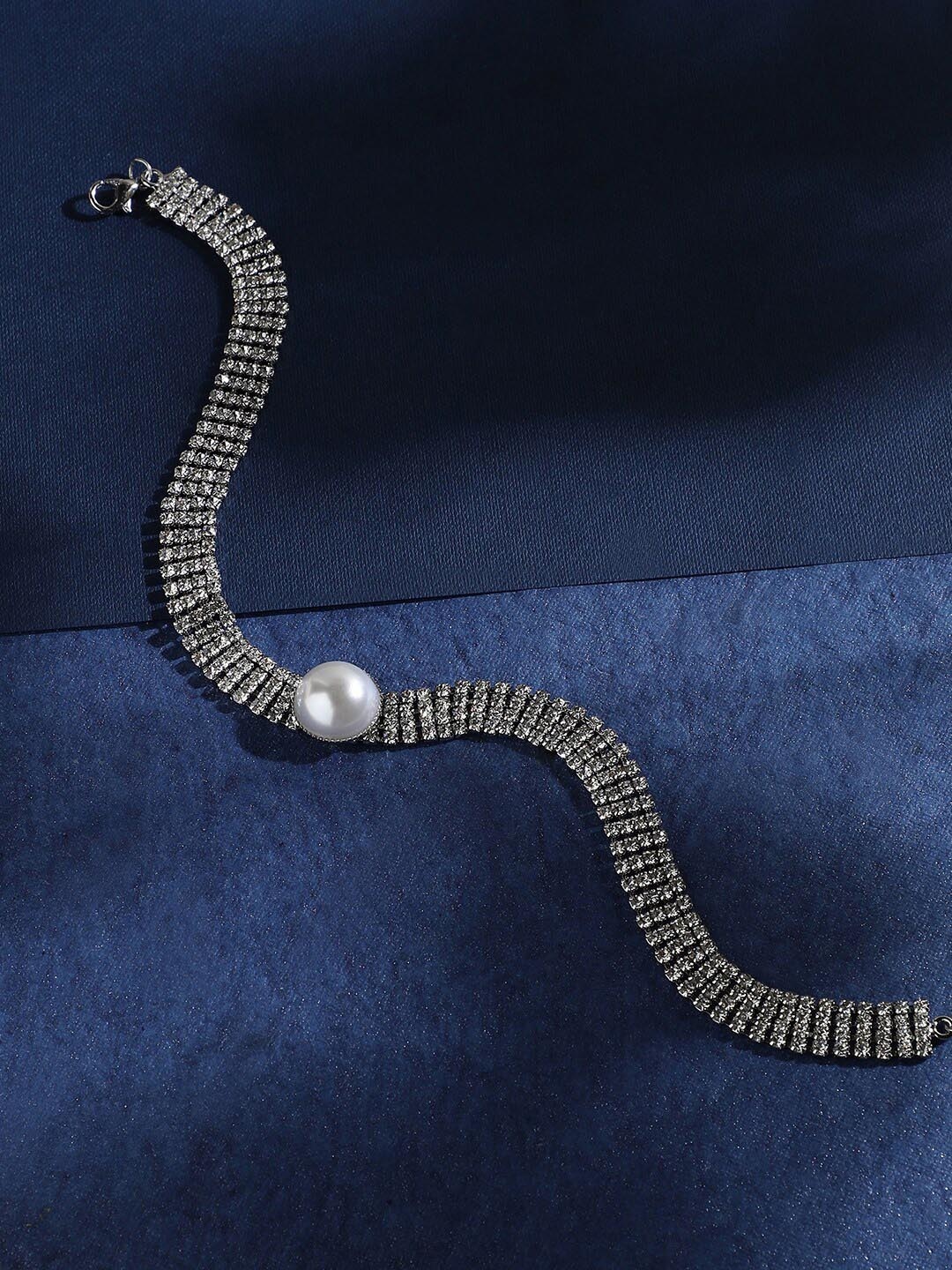 

SOHI Silver-Plated Stones Studded Choker Necklace