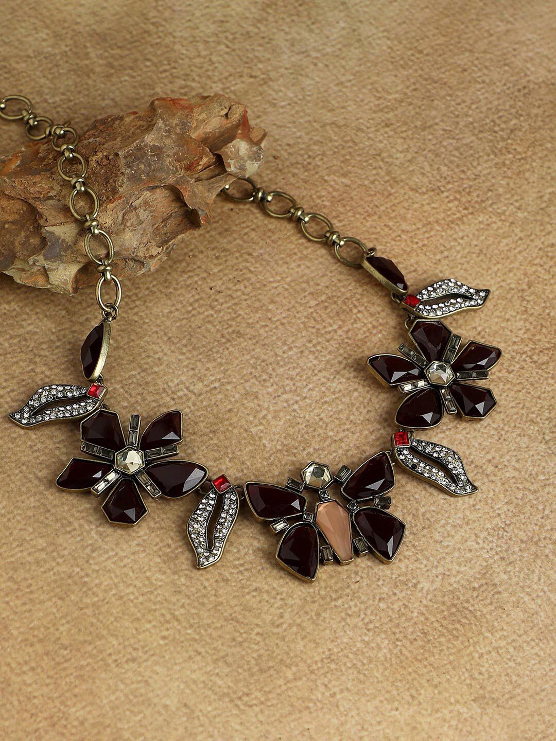 

SOHI Gold-Plated Stones Studded Butterfly Necklace