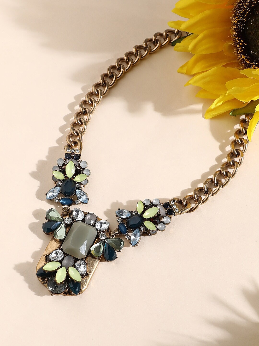 

SOHI Gold-Plated Stones Studded Necklace
