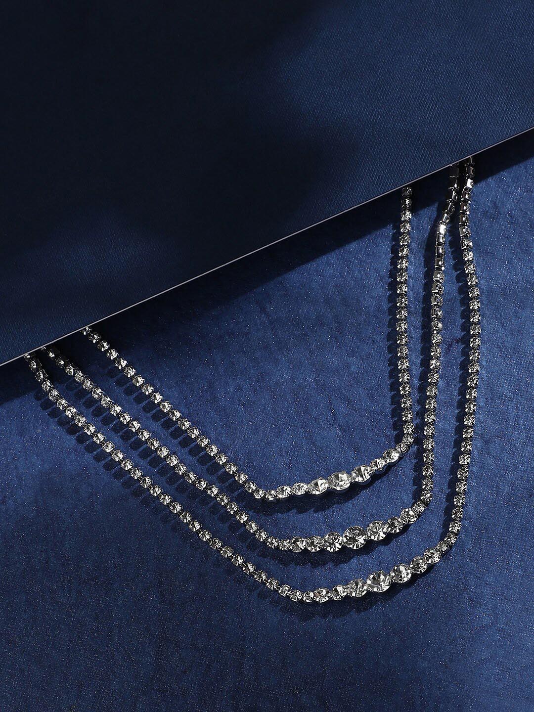 

SOHI Silver-Plated Stones Studded Layered Necklace