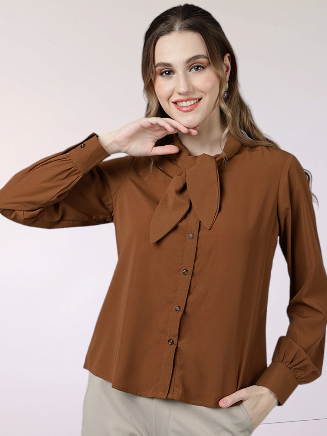 FITHUB Tie-Ups Formal Shirt, Khaki