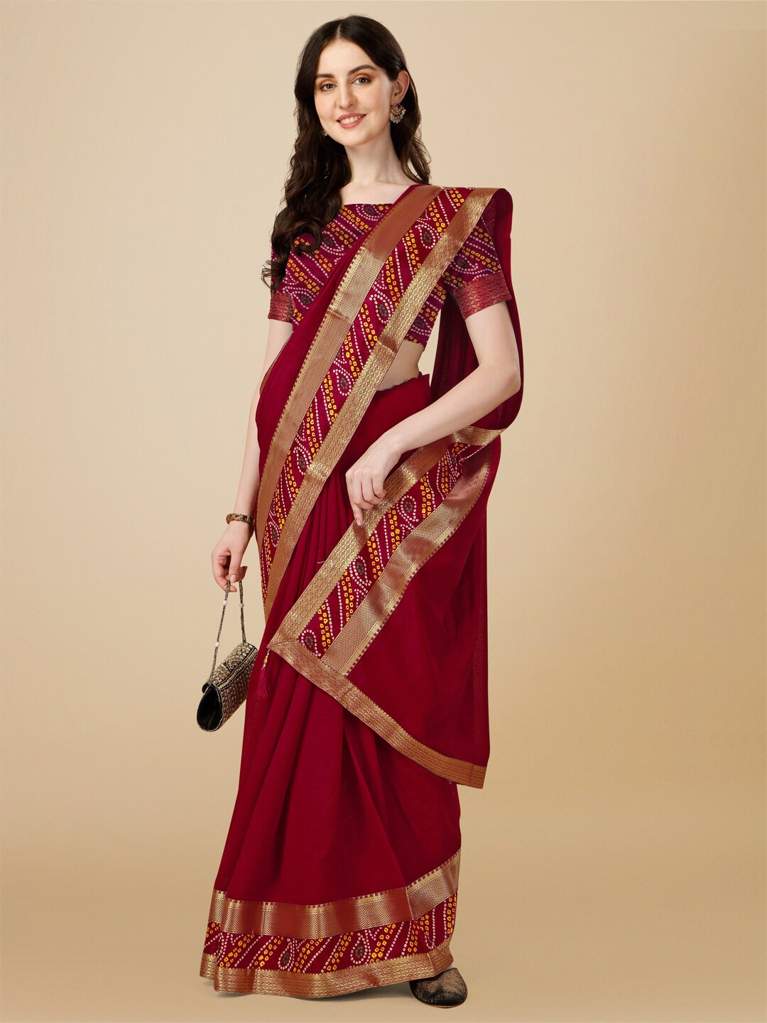 

HERE&NOW Woven Design Zari Saree, Maroon