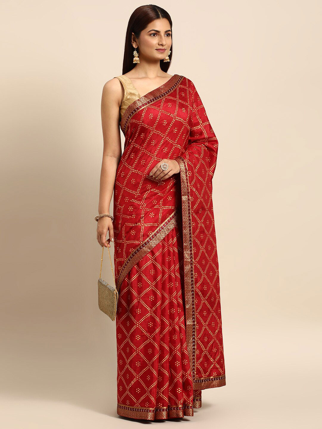 

HERE&NOW Zari Geometric Printed Saree, Maroon