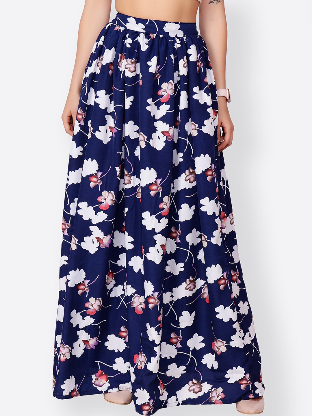 

MINOS Floral Printed Flared Maxi Skirt, Blue