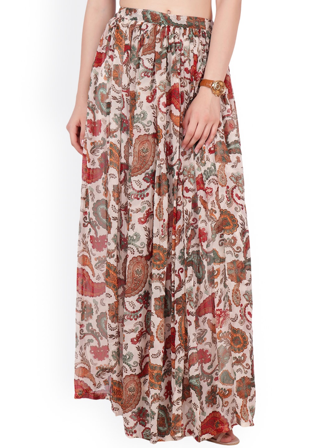 

MINOS Printed Flared Maxi Skirt, Maroon