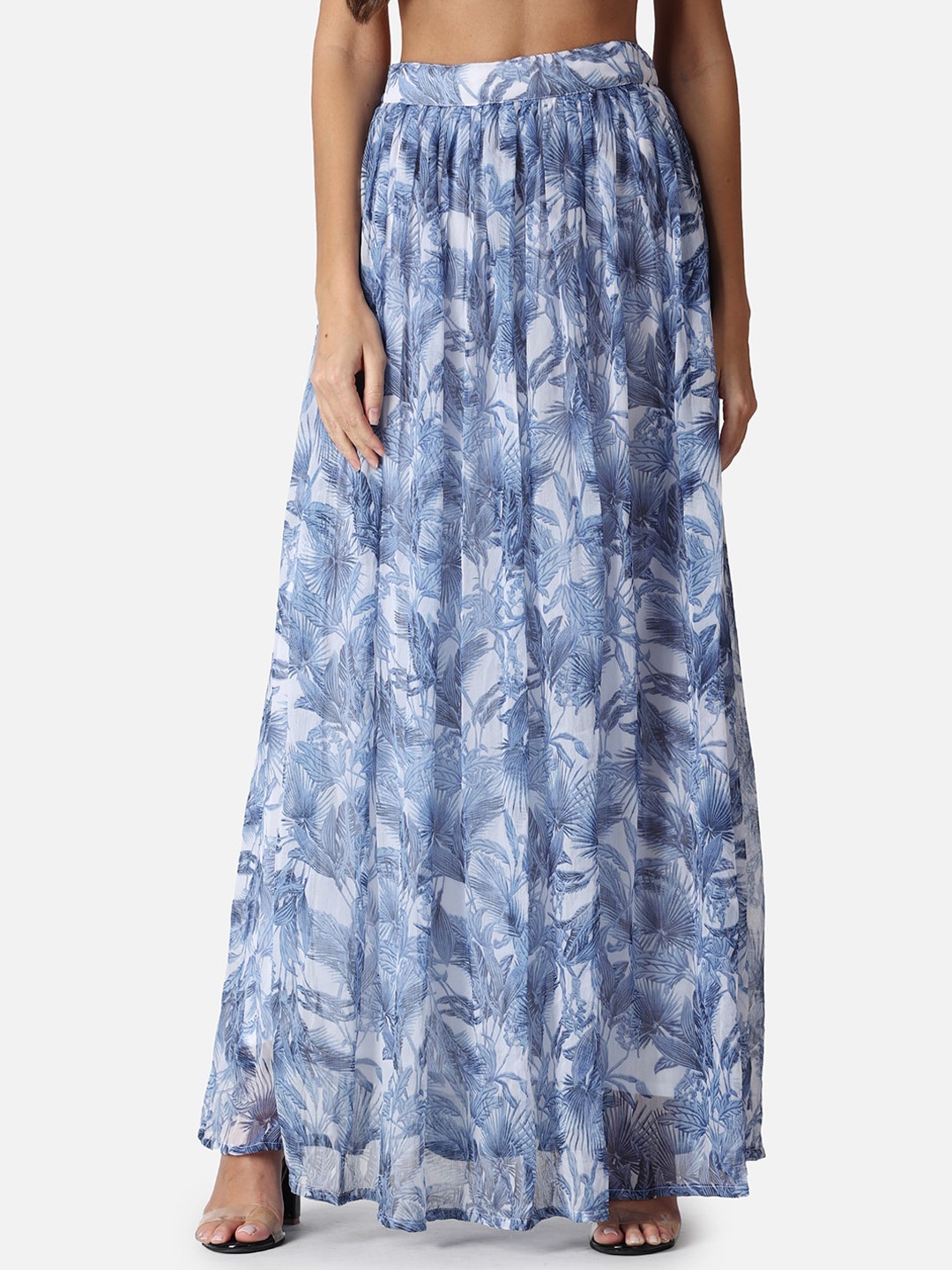 

MINOS Printed Flared Maxi Skirt, Blue