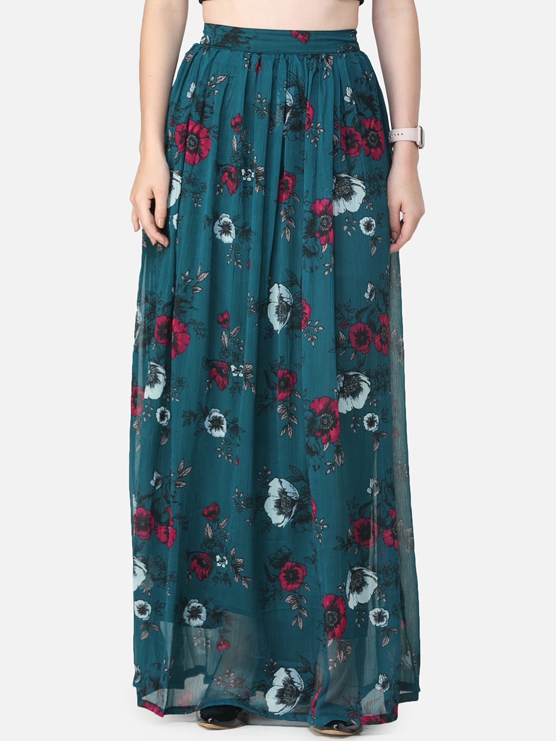 

MINOS Floral Printed Flared Maxi Skirts, Green