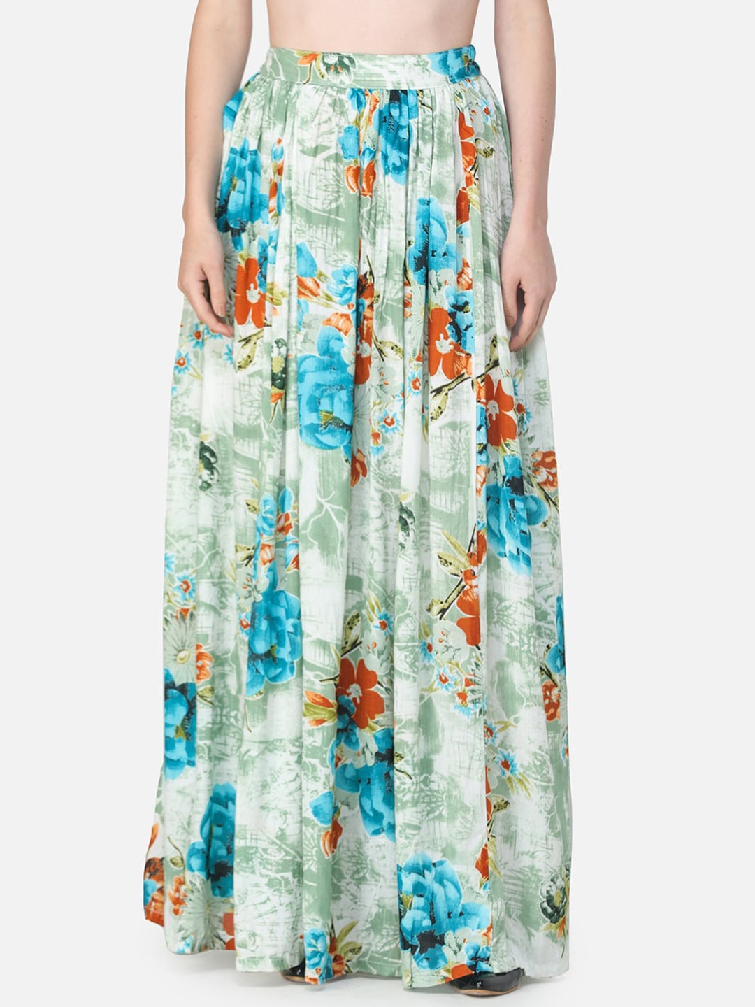 

MINOS Floral Printed Flared Maxi Skirt, Green