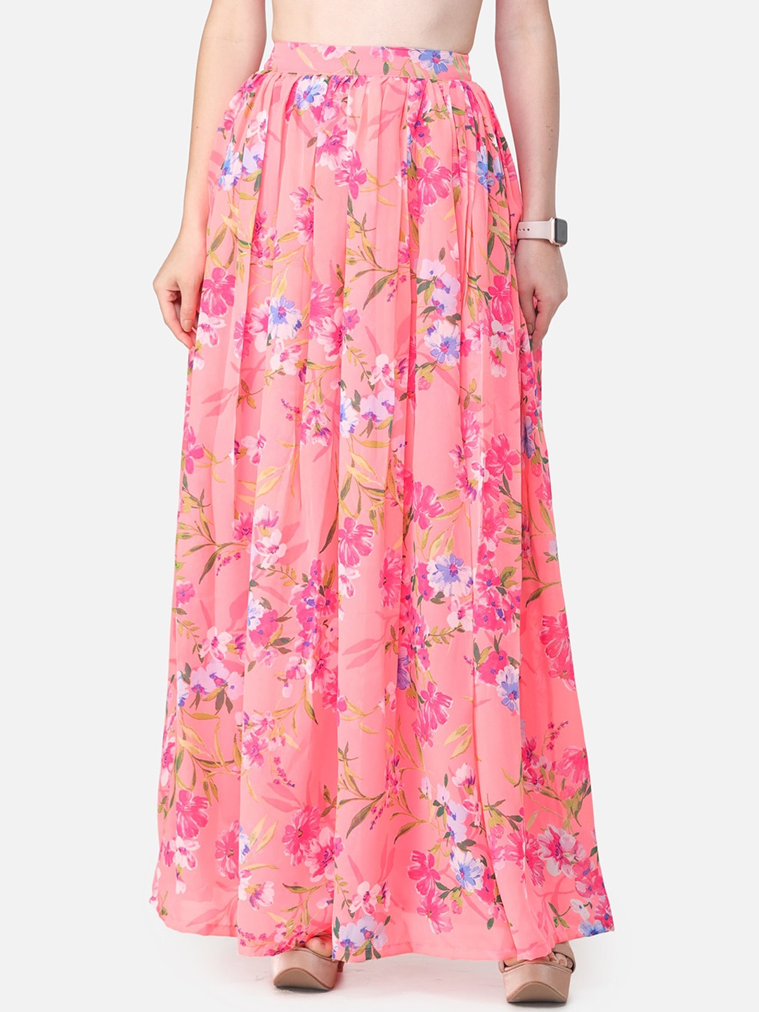 

MINOS Floral Printed Flared Maxi Skirt, Peach