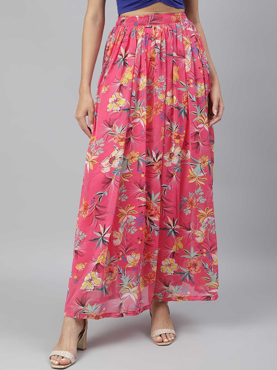 

MINOS Floral Printed Flared Maxi Skirts, Pink