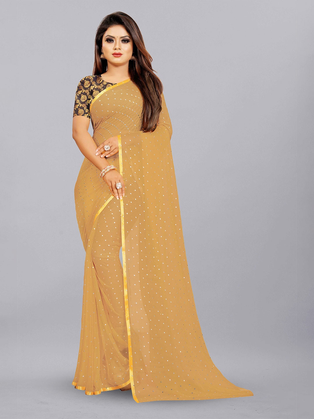 

Aardiva Polka Dots Pure Chiffon Saree, Beige