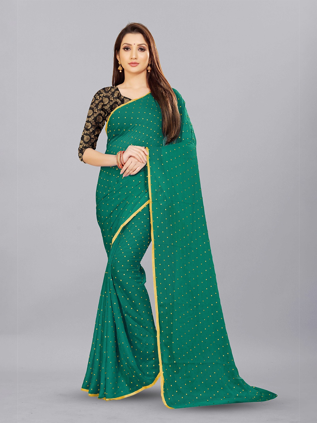 

Aardiva Polka Dots Pure Chiffon Saree, Teal
