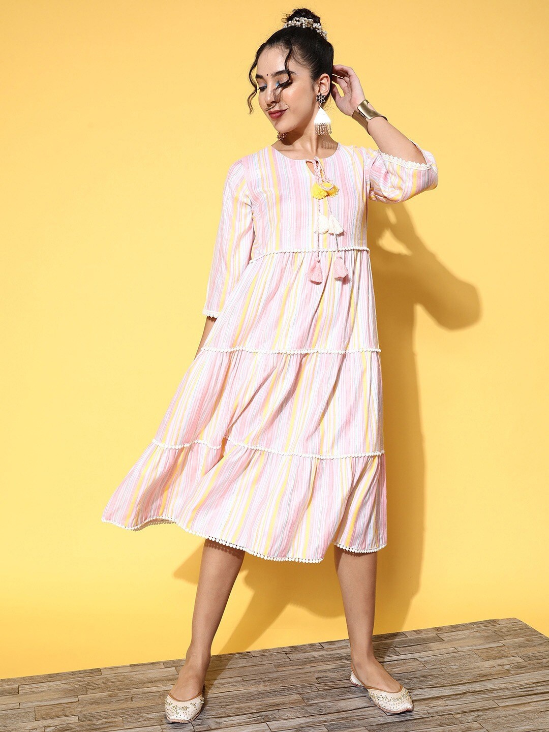 

KALINI Printed Cotton A-Line Midi Dress, Pink