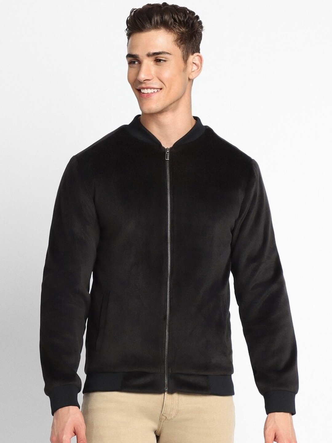 

FOREVER 21 Stand Collar Bomber Jacket, Black