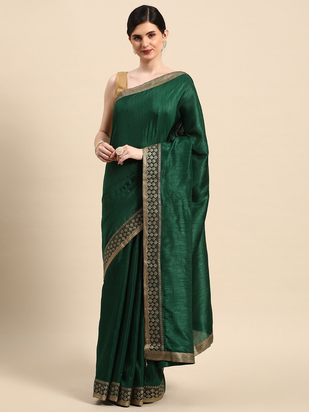 

HERE&NOW Woven Design Zari Saree, Green