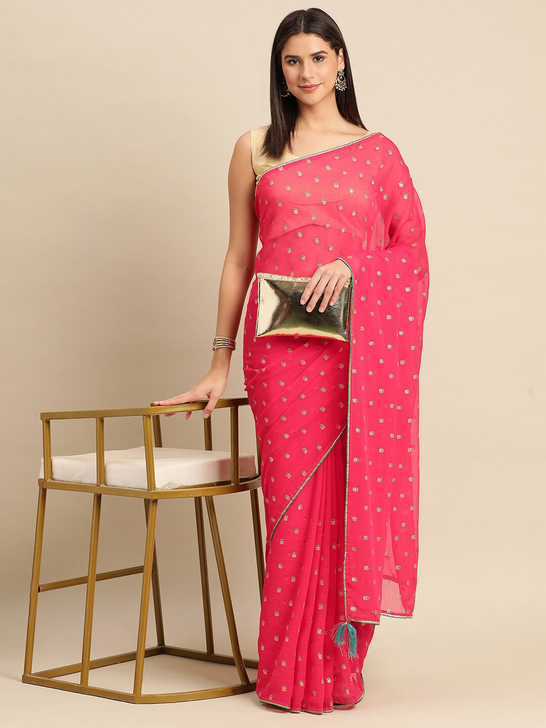 

HERE&NOW Floral Pure Chiffon Saree, Pink