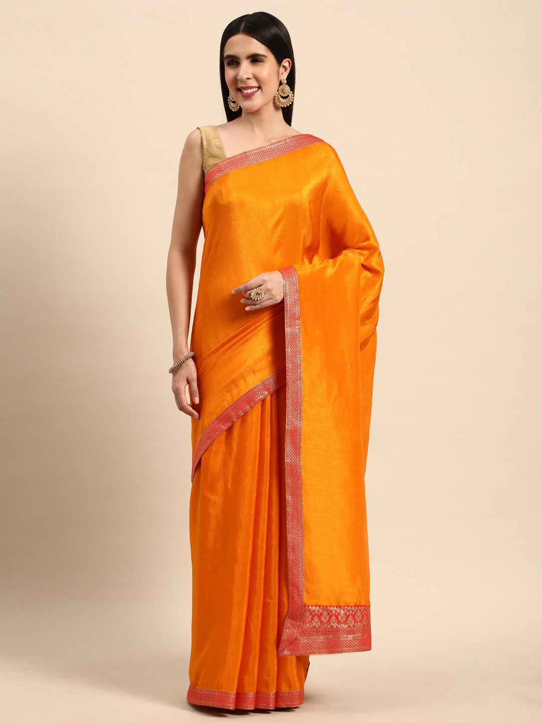 

HERE&NOW Ethnic Woven Design Zari Border Saree, Yellow