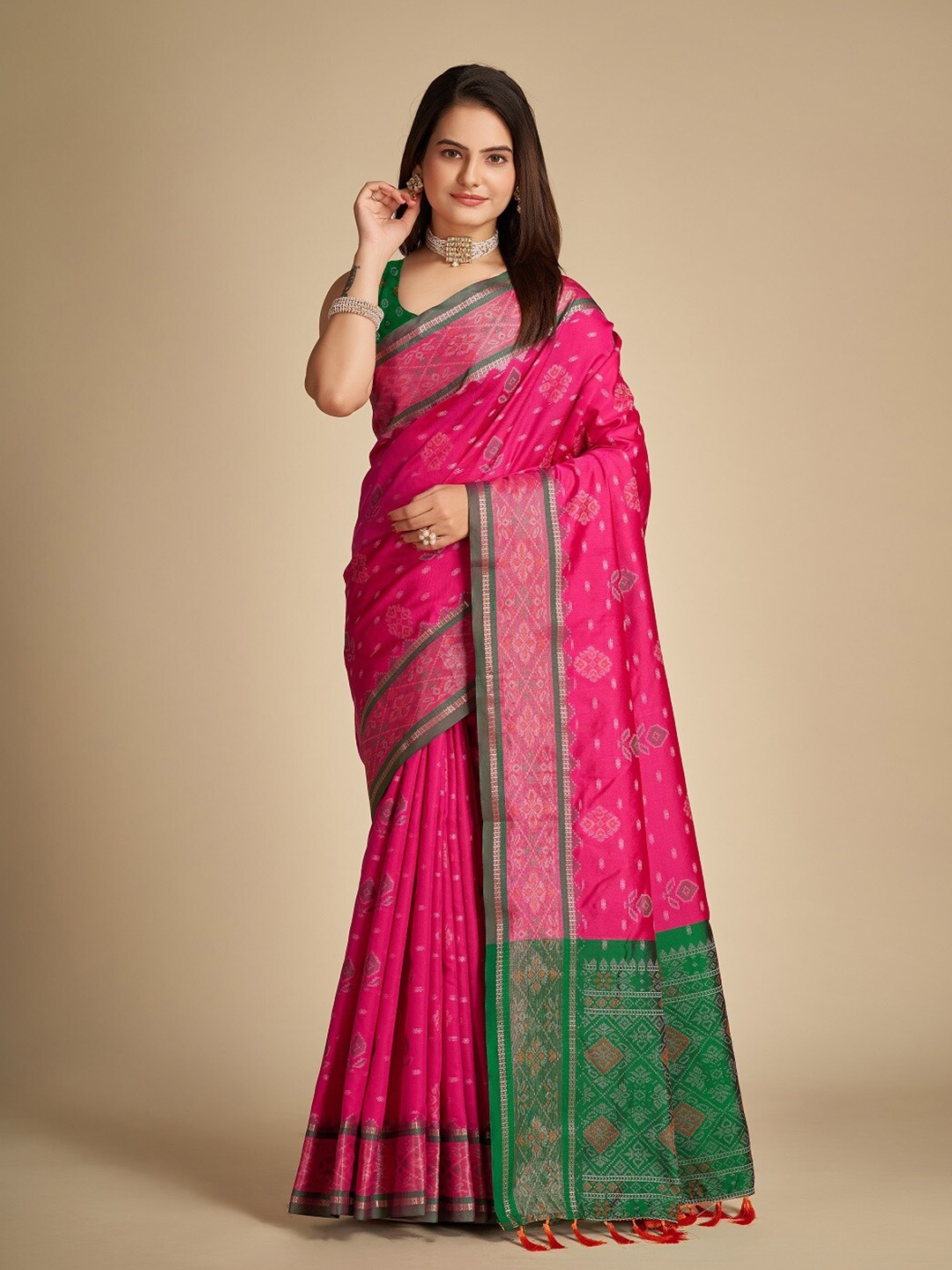 

Mitera Woven Design Patola Zari Saree, Pink