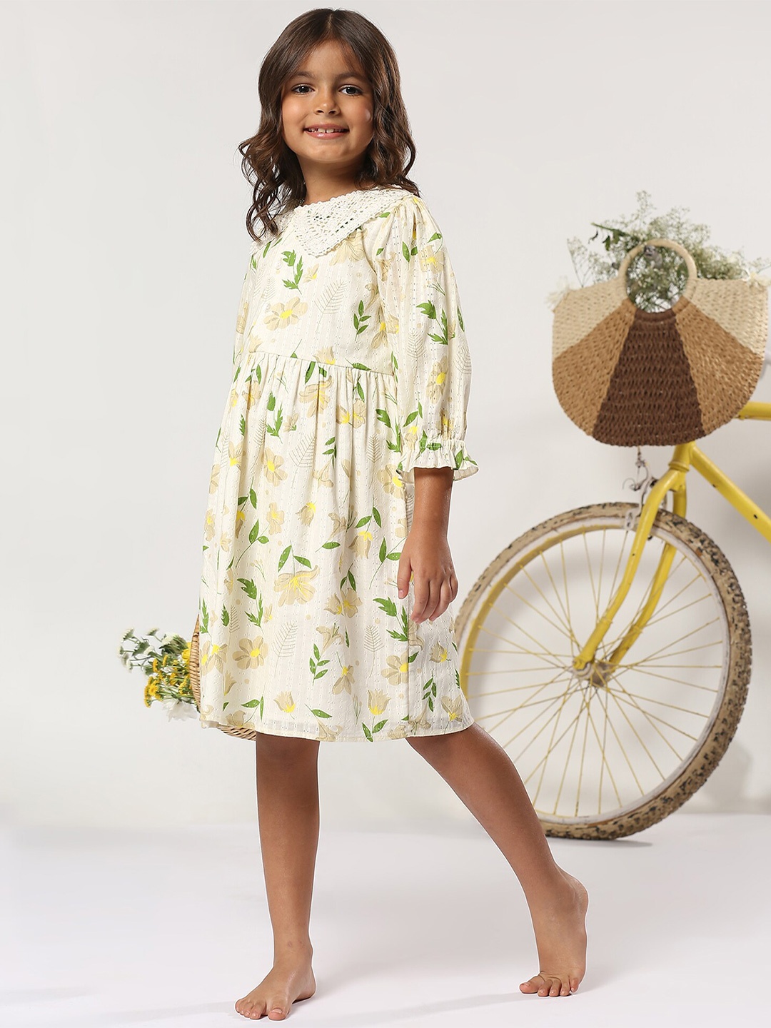 

My Milestones Peter Pan Collar Floral Print A-Line Dress, Yellow