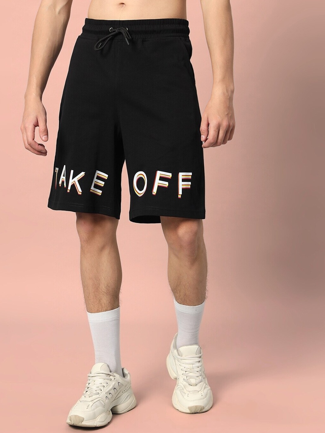 

WEARDUDS Me Take Off Printed Relaxed Fit Pure Cotton Shorts, Black