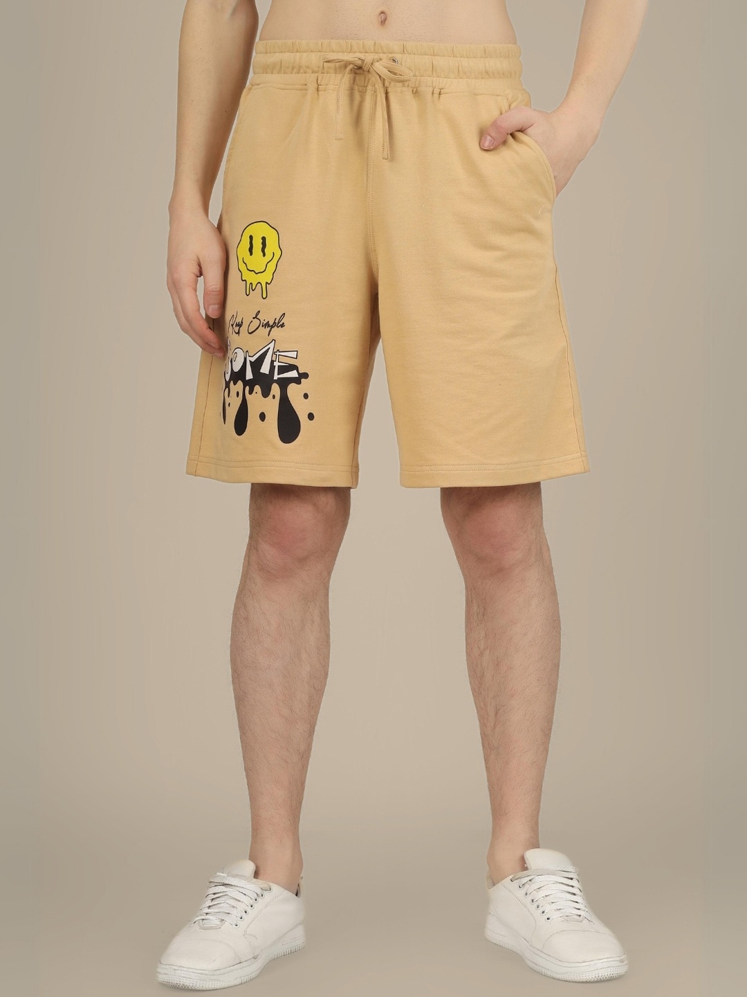 

WEARDUDS Men Keep Simple Some Printed Relaxed Fit Pure Cotton Shorts, Beige