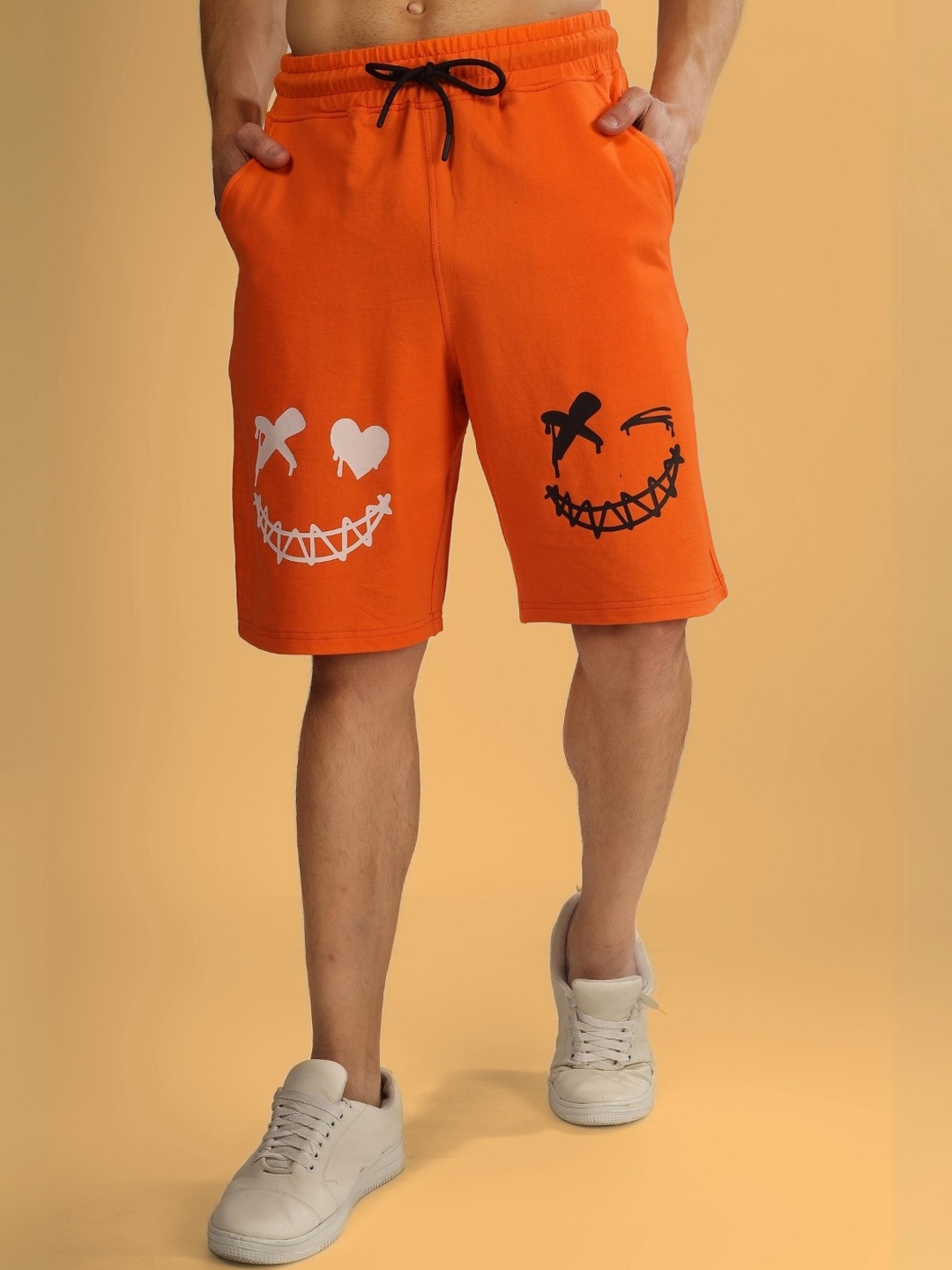 

WEARDUDS Men Evil Smile Printed Relaxed Fit Pure Cotton Shorts, Orange