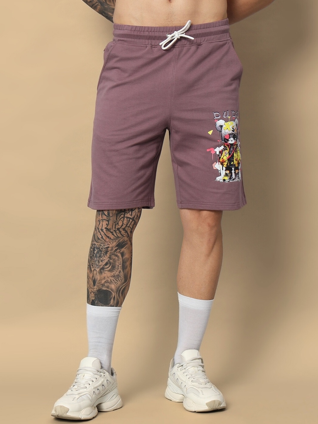 

WEARDUDS Men Graphic Printed Mid-Rise Cotton Regular Shorts, Violet