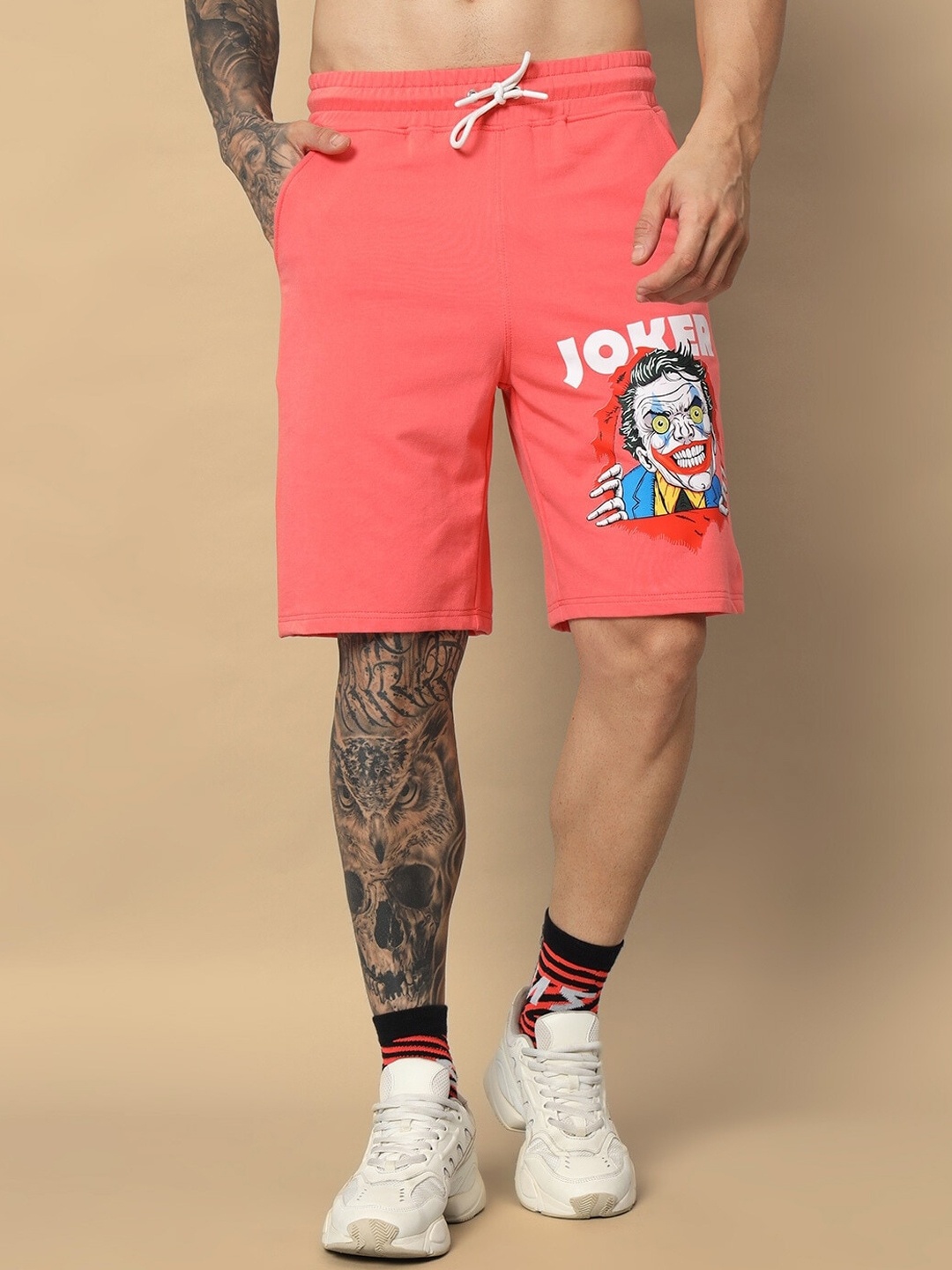 

WEARDUDS Men Graphic Printed Pure Cotton Shorts, Peach