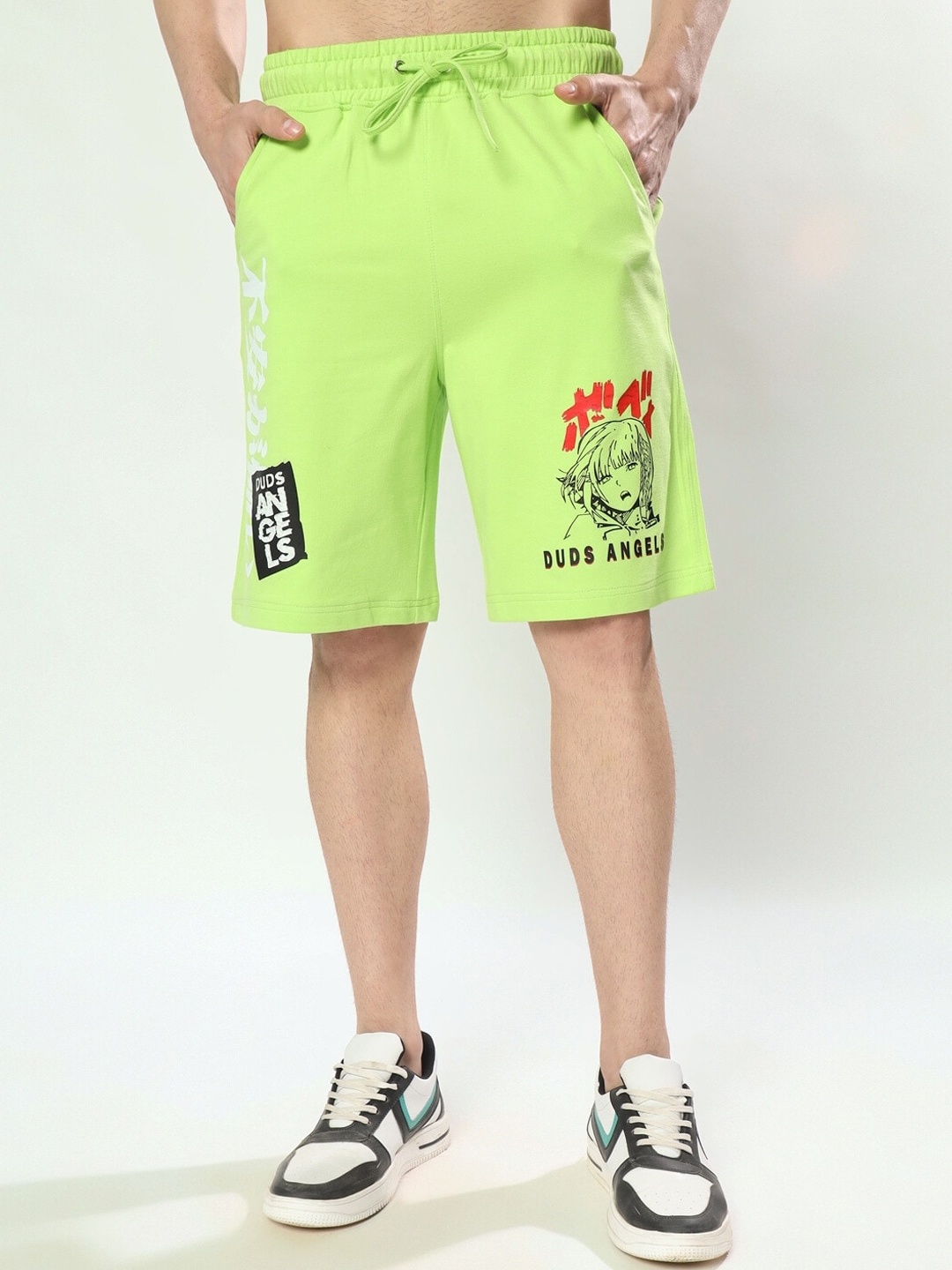 

WEARDUDS Men Relaxed Fit Duds Anime Girl Printed Regular Shorts, Green