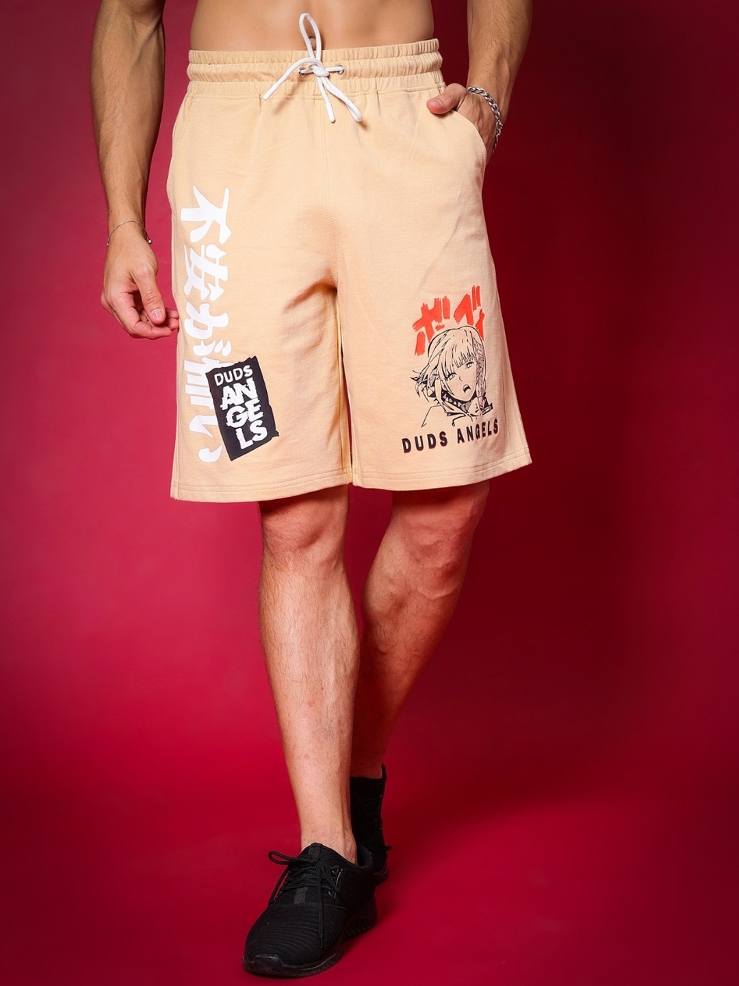 

WEARDUDS Men Duds Anime Girl Printed Relaxed Fit Pure Cotton Shorts, Beige