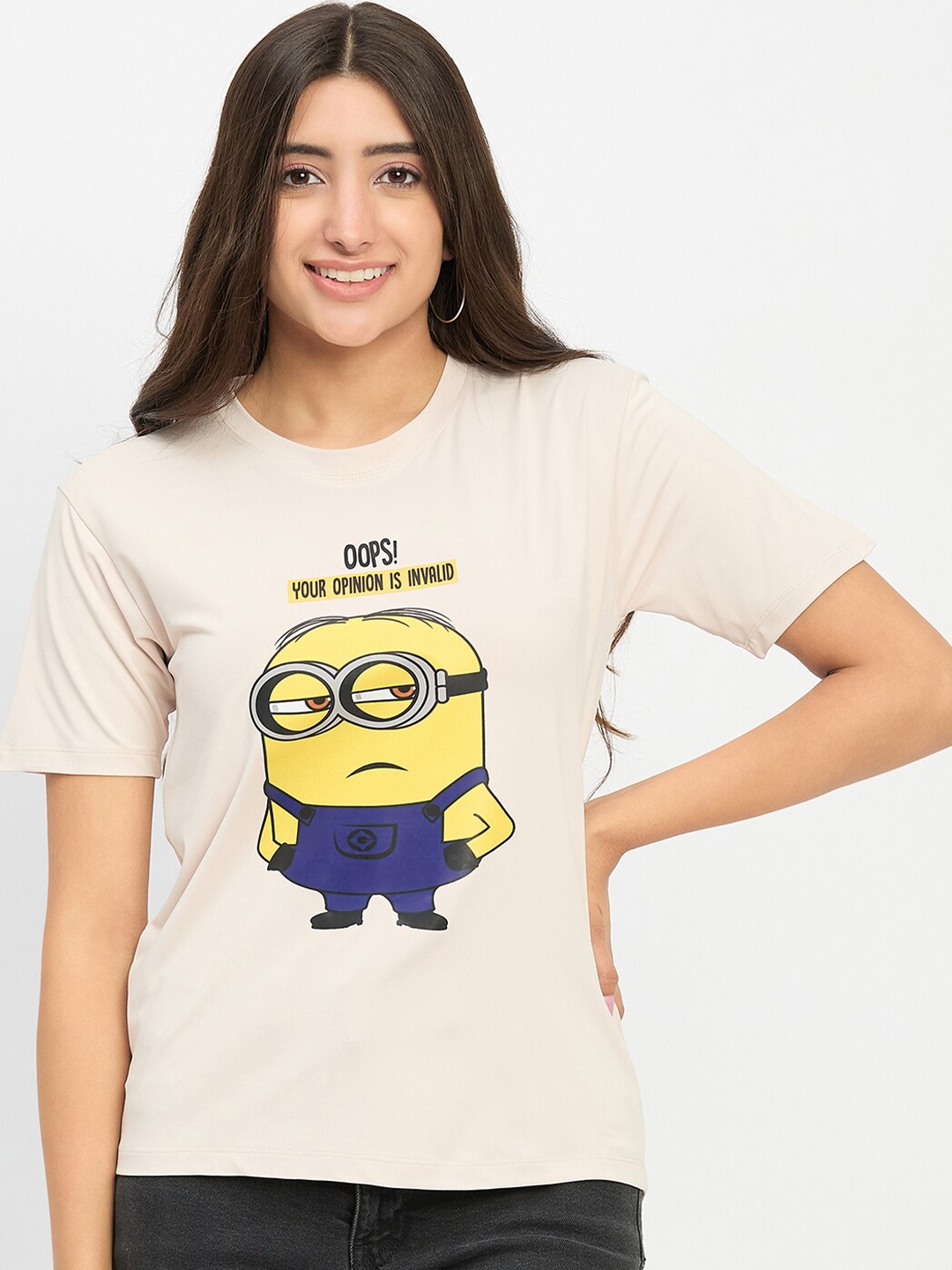 

Camey Minions Printed Slim Fit T-shirt, Cream