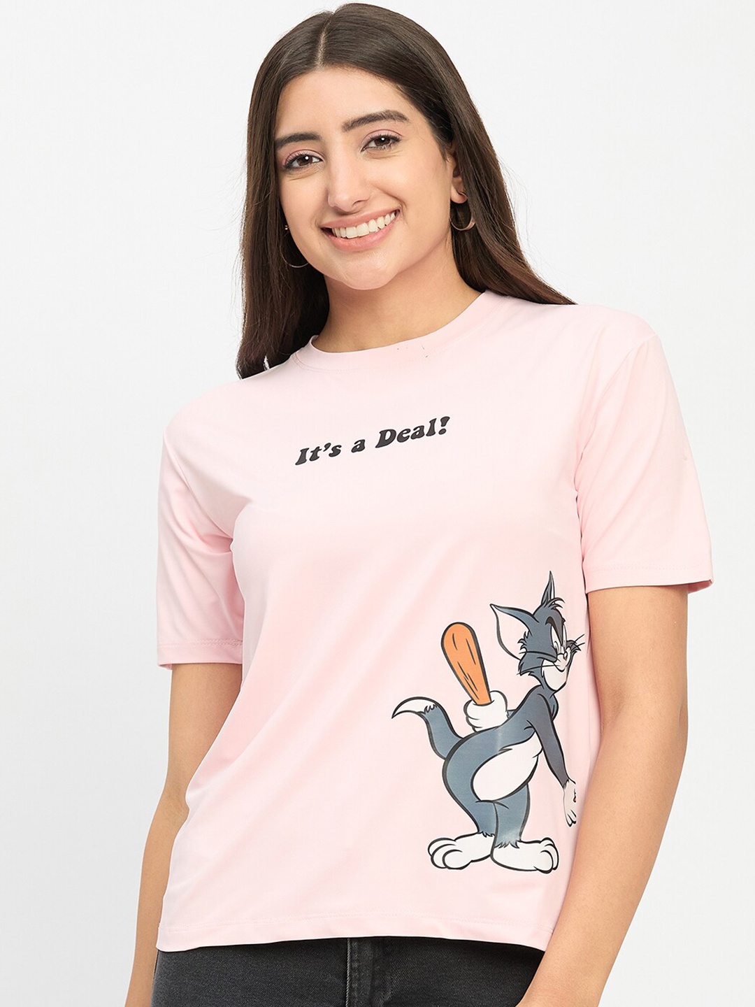 

Camey Tom & Jerry Printed Slim Fit T-shirt, Pink