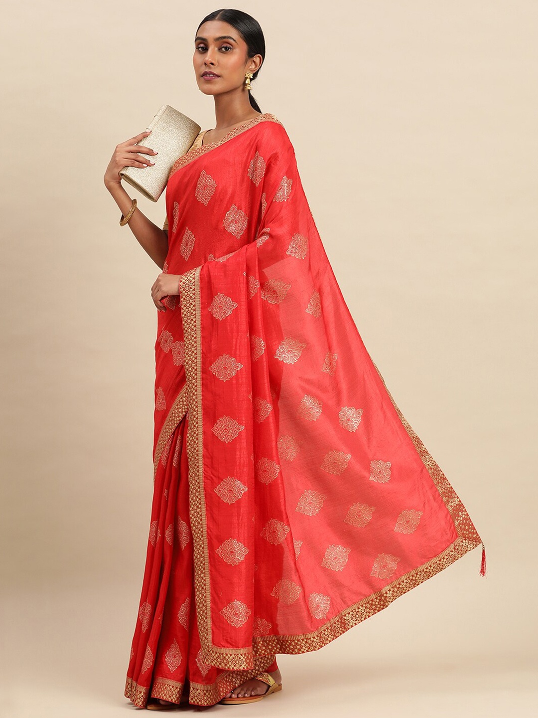 

HERE&NOW Ethnic Motifs Printed Saree, Red