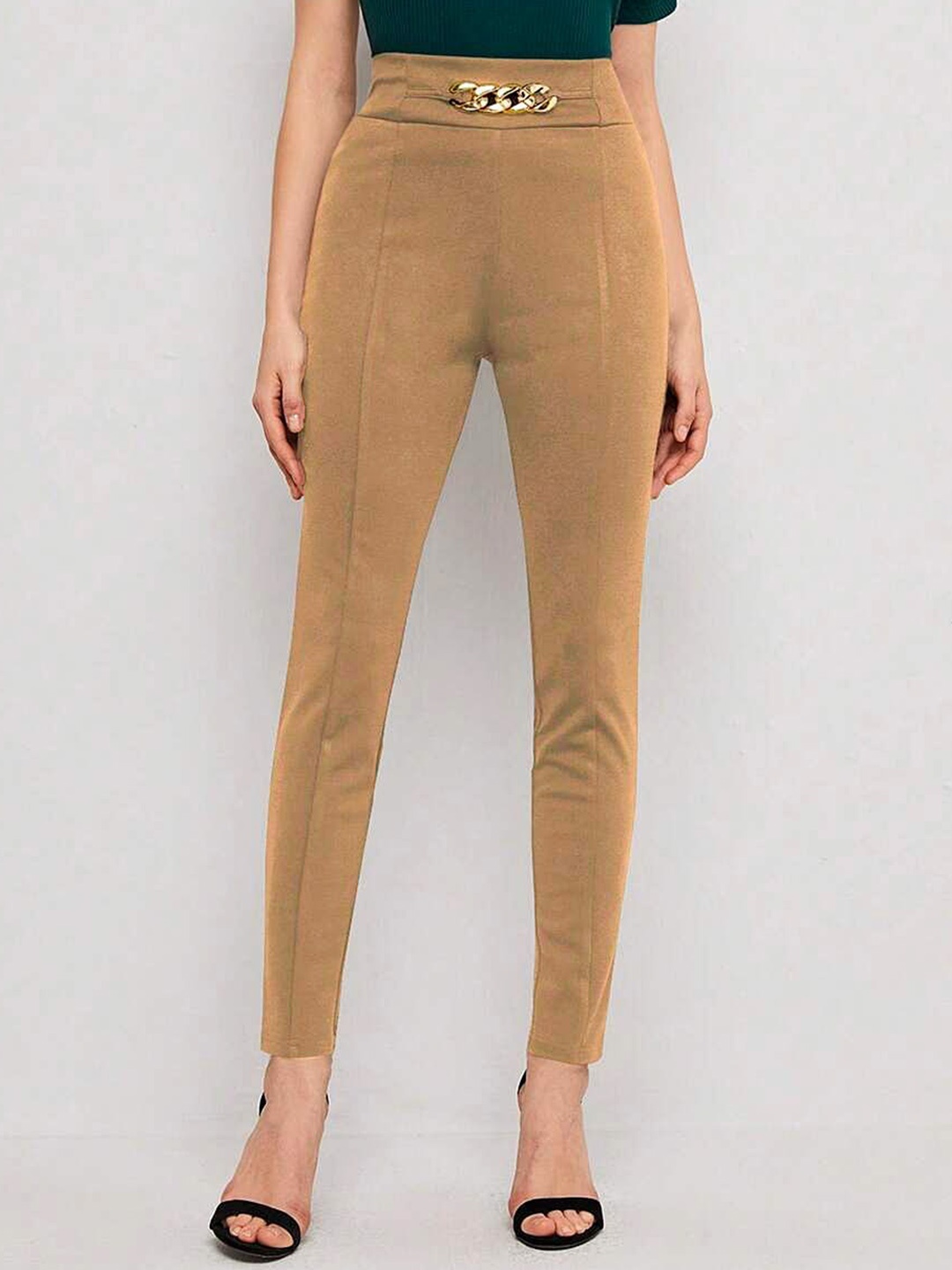 

Stylecast X Slyck Women Comfort Wrinkle Free Fitted Regular Trousers, Beige