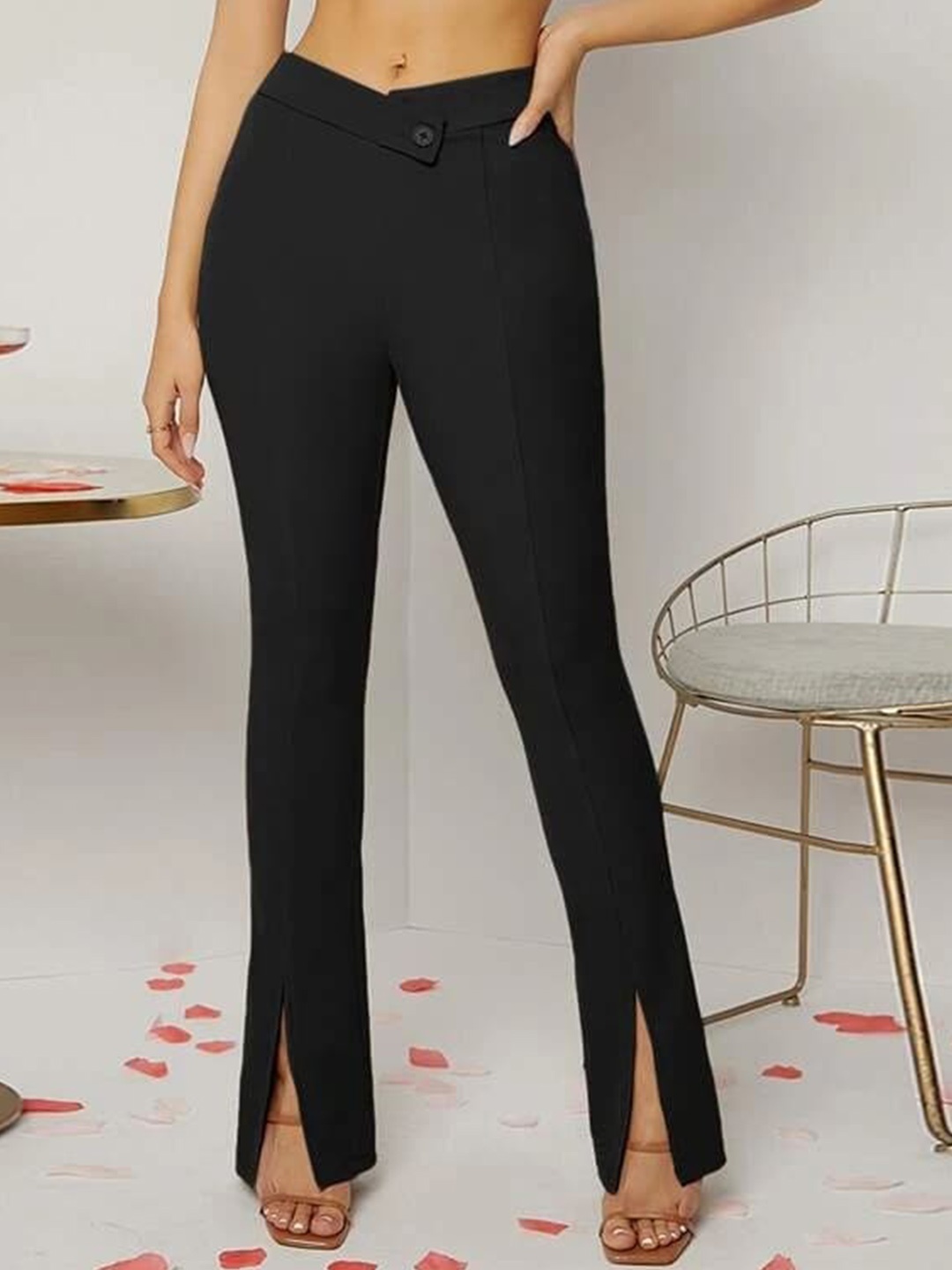 

Stylecast X Slyck Women Comfort Fit Wrinkle Free Trousers, Black