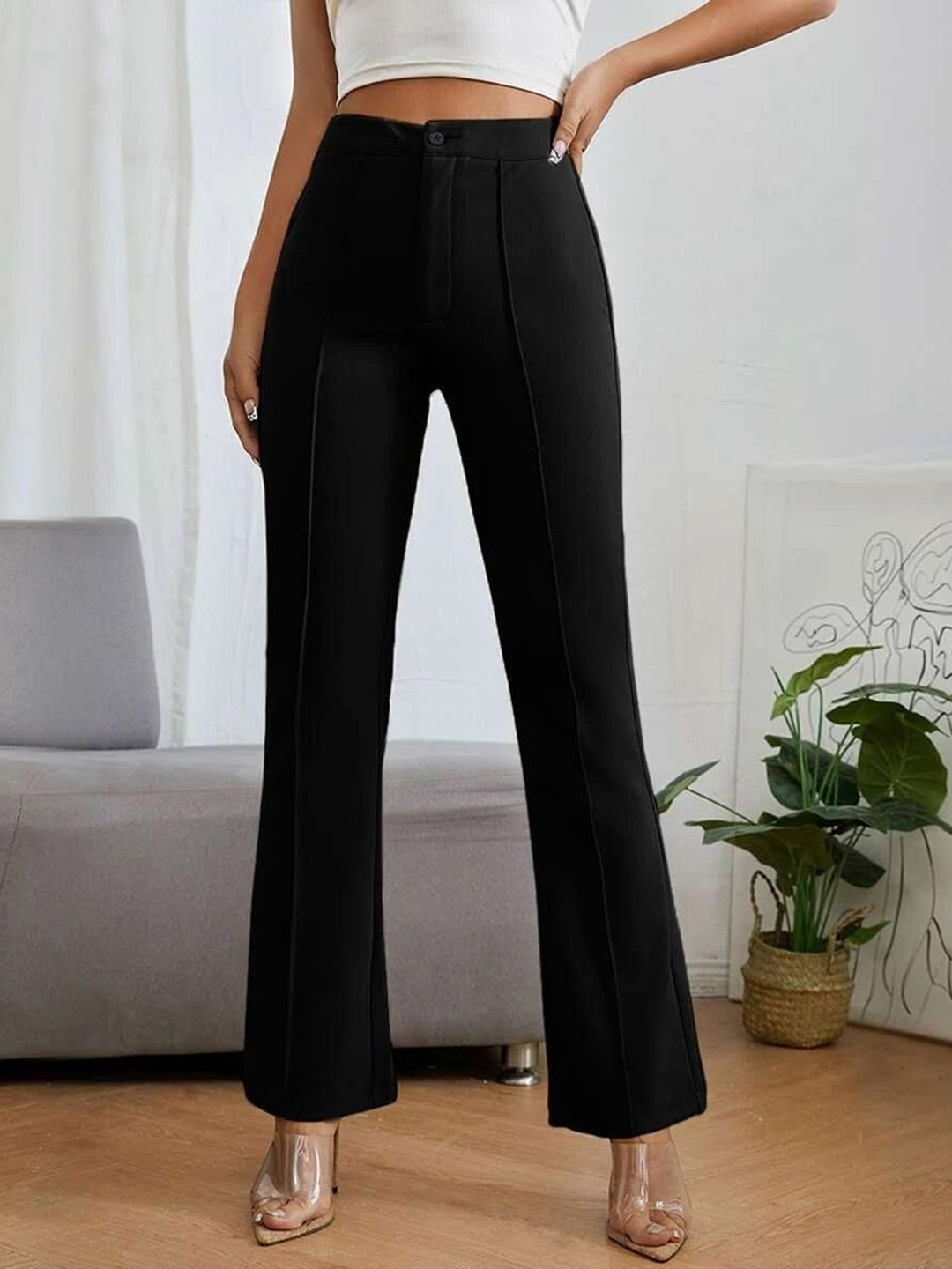 

Stylecast X Slyck Women Comfort Regular Fit Mid-Rise Wrinkle Free Trousers, Black