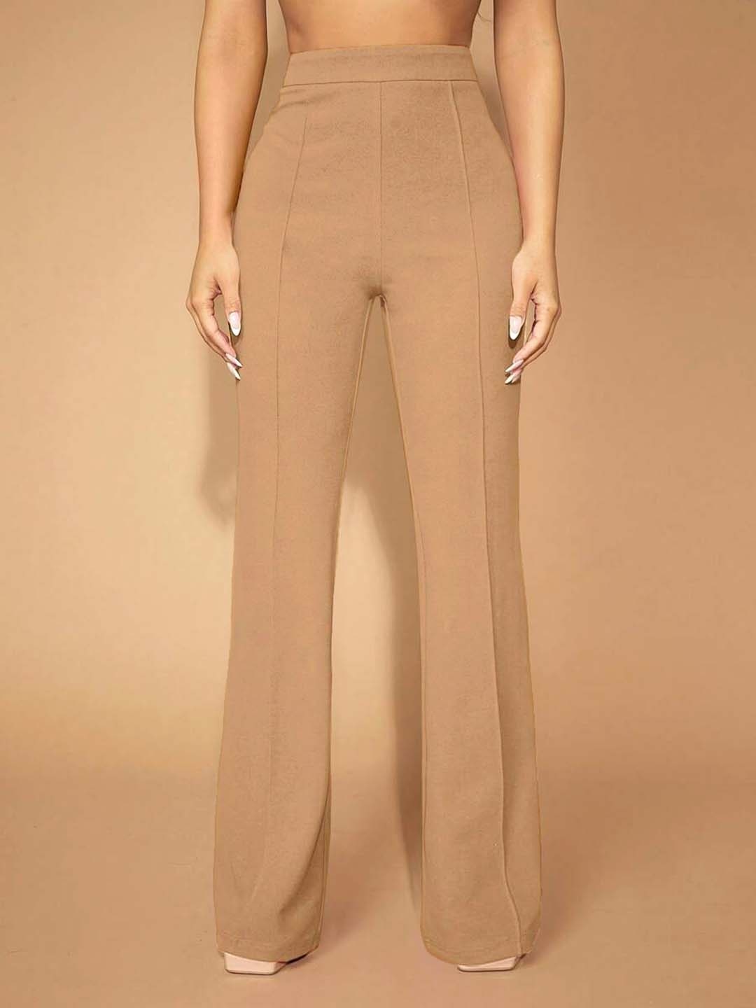 

Stylecast X Slyck Women Comfort Wrinkle Free Bootcut Trousers, Beige