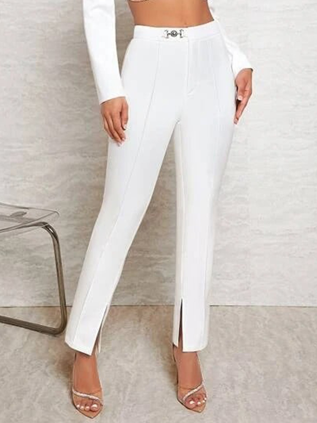 

Stylecast X Slyck Women Comfort Fit Wrinkle Free Trousers, White
