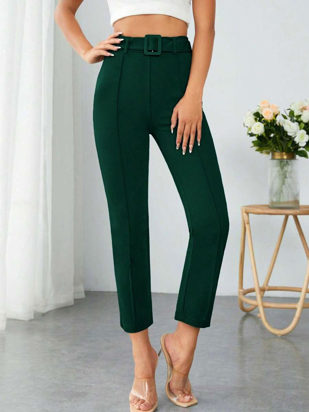 

Stylecast X Slyck Women Comfort Wrinkle Free Regular Trouser, Green