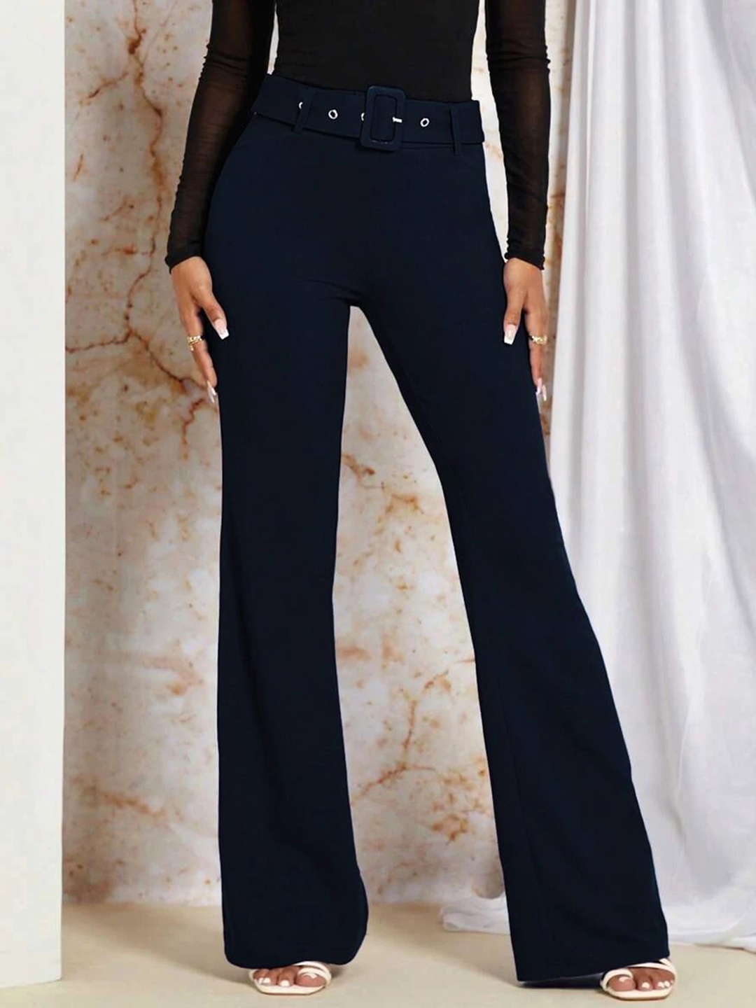 

Stylecast X Slyck Women Comfort Flared Wrinkle Free Bootcut Trouser, Navy blue