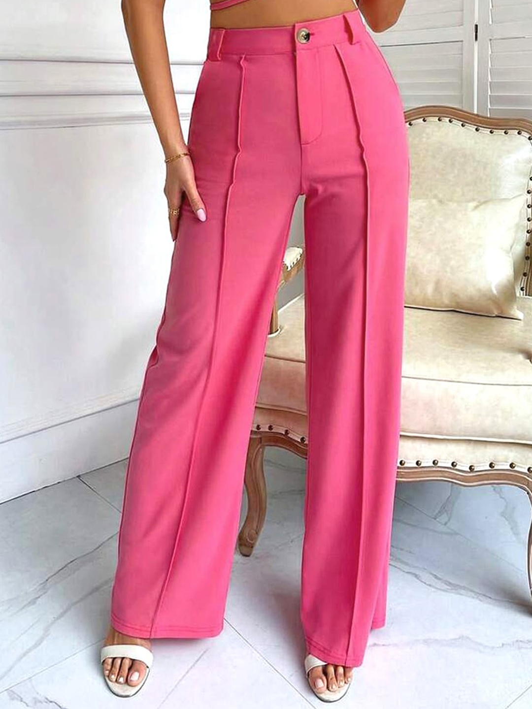 

Stylecast X Slyck Women Comfort Wrinkle Free Pleated Trousers, Pink