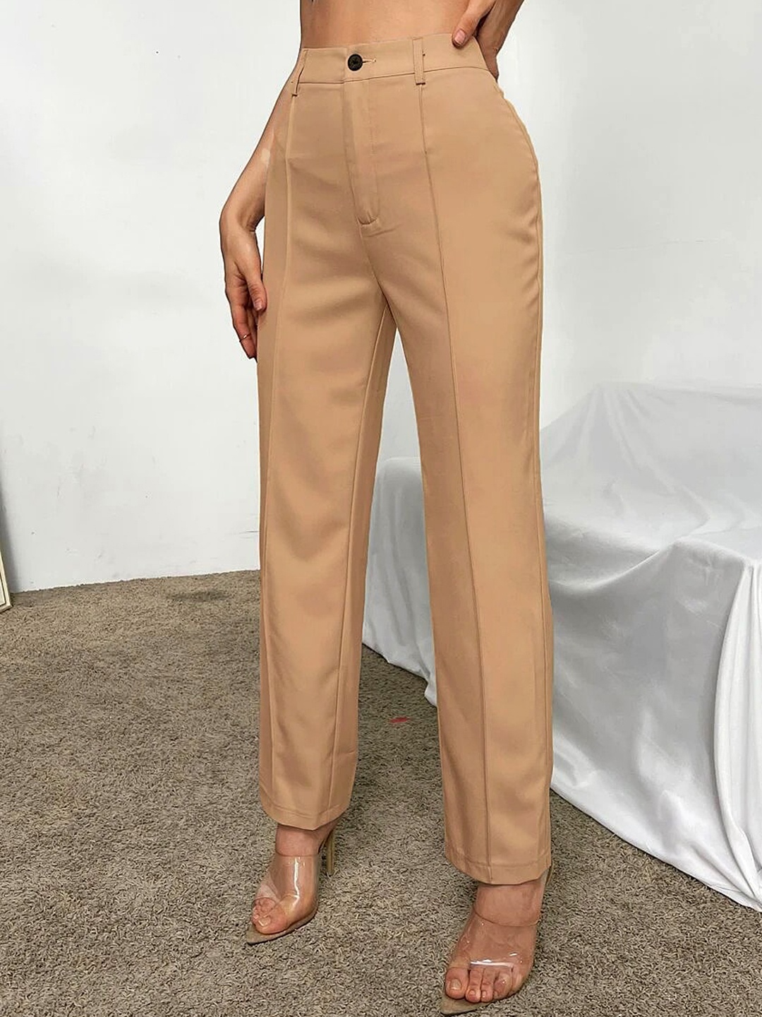

Stylecast X Slyck Women Comfort Wrinkle Free Regular Trousers, Beige