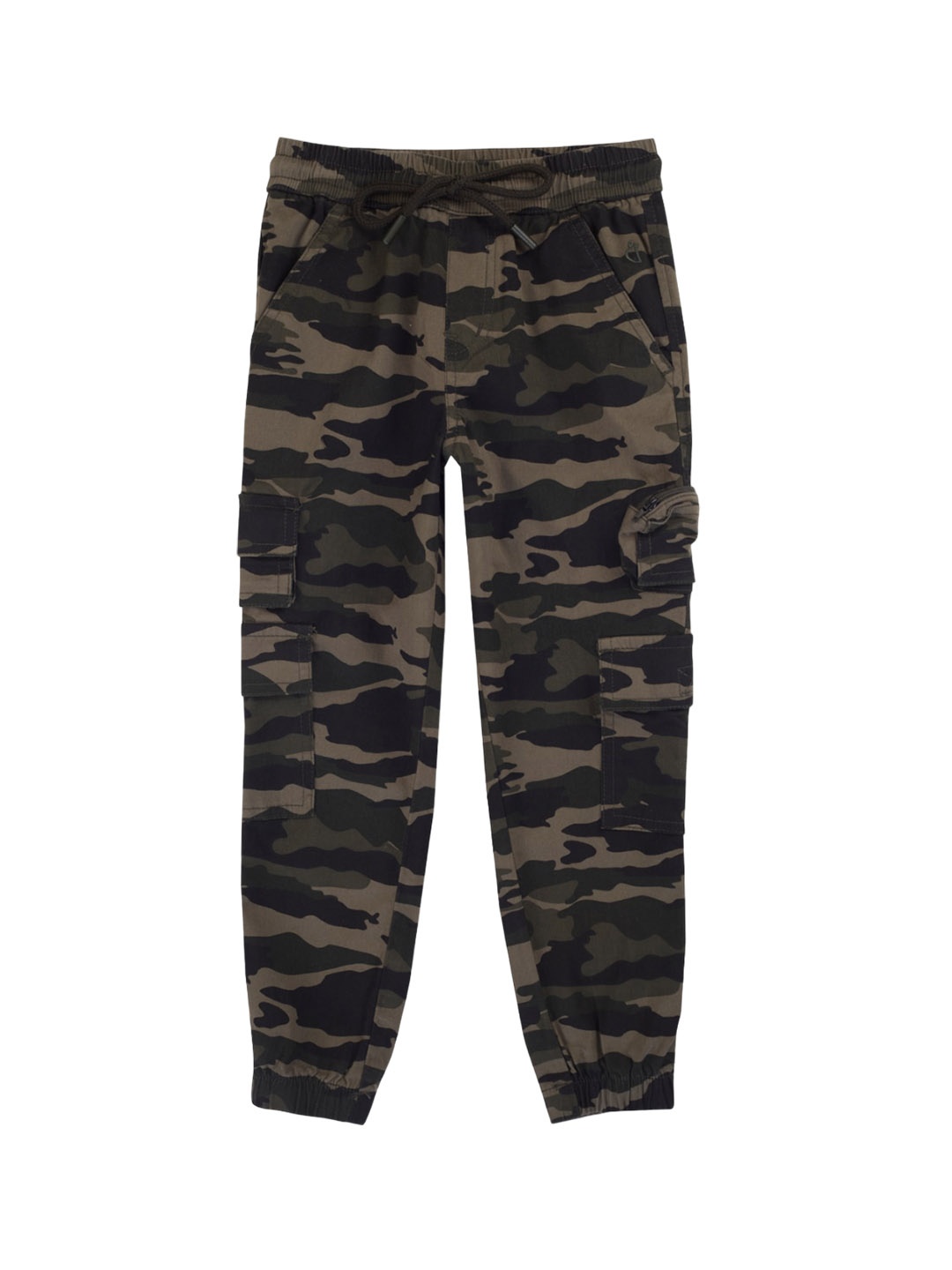 

Gini and Jony Boys Camouflage Printed Mid Rise Cotton Cargo Joggers, Olive