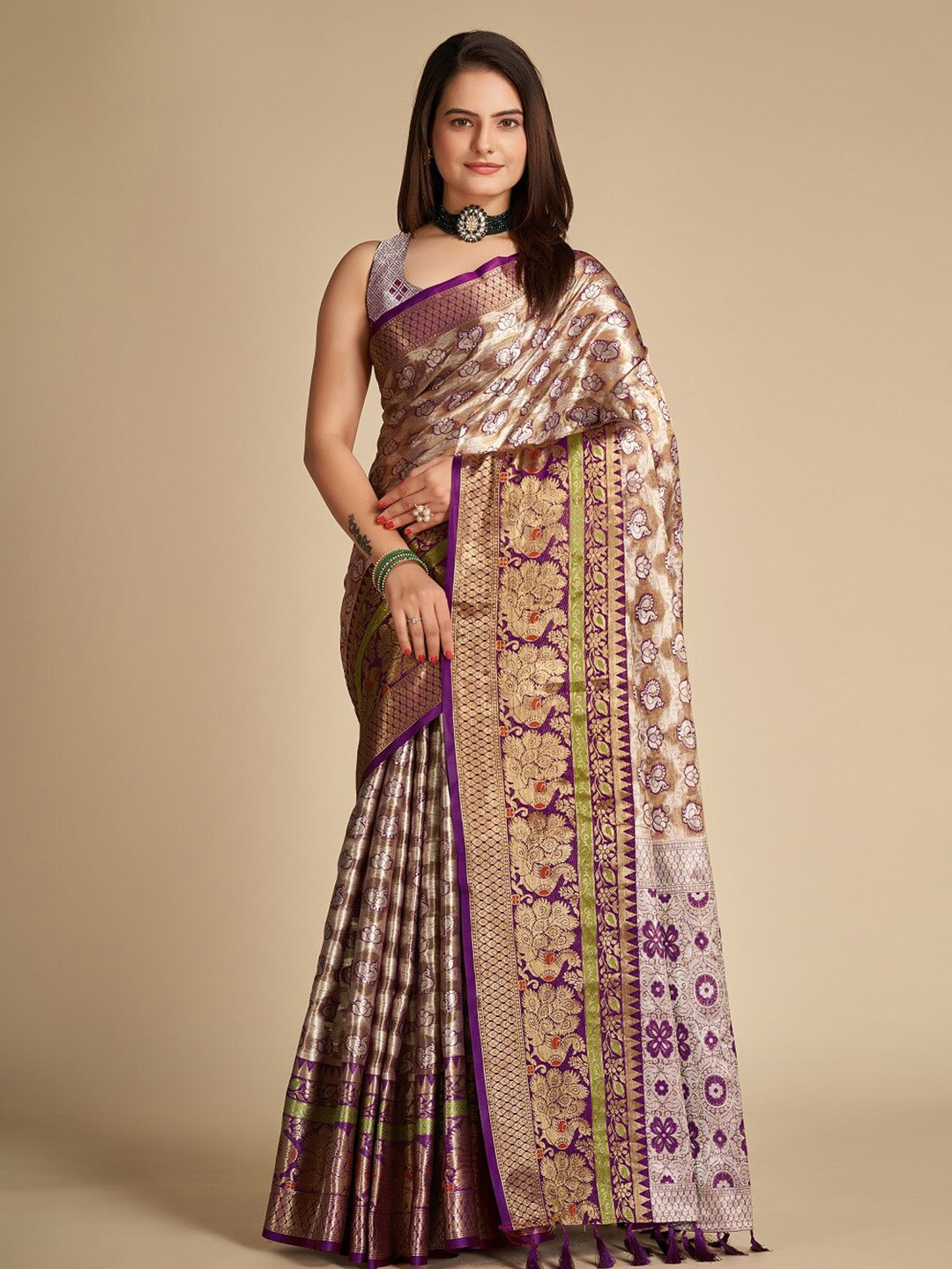

Mitera Woven Design Zari Banarasi Saree, Brown